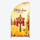 Aperturee - Aperturee Fall for Jesus Half Moon Arch Backdrop for Christian Autumn Festival Cross with Pumpkins He Never Leaves Harvest Decor